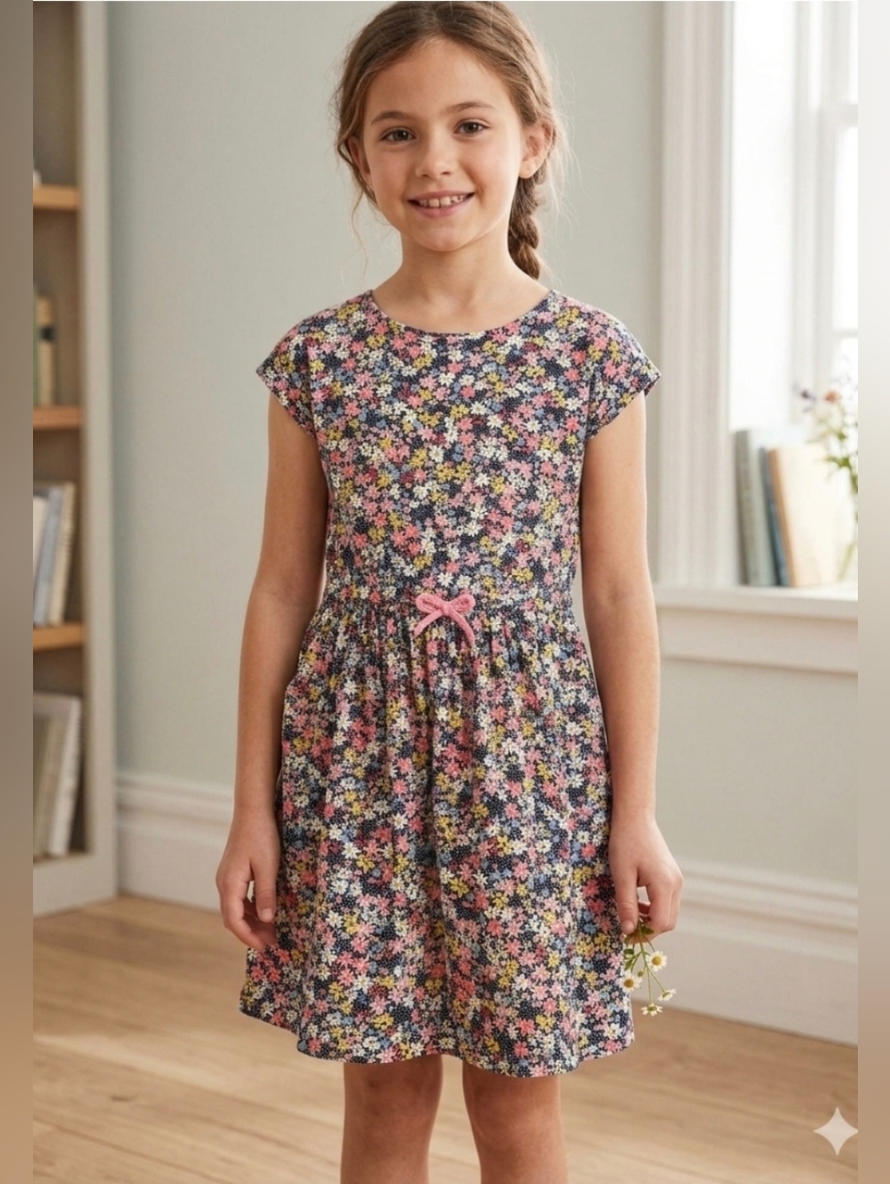 H&M Black Floral Dress with Pink and Yellow Accents